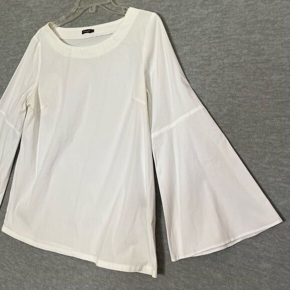 J McLaughlin Flared Sleeve White Blouse Size M Wide Neck Old Money Career Resort - Picture 4 of 10